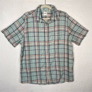 ROWM Men's Short Sleeve Plaid Shirt Cotton Multicolor Size LARGE Business Casual